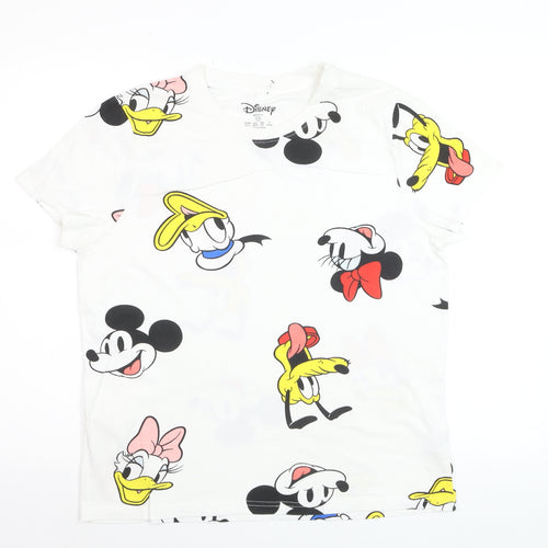 Disney Womens White Cartoon Print Cotton T-Shirt Size S