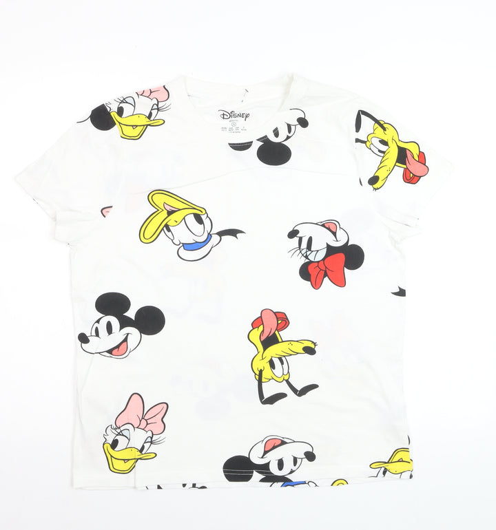 Disney Womens White Cartoon Print Cotton T-Shirt Size S