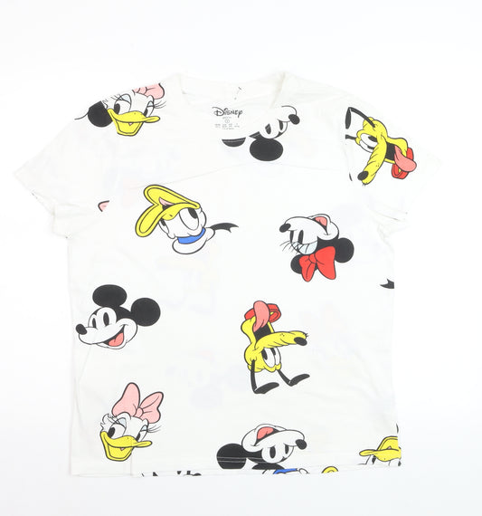 Disney Womens White Cartoon Print Cotton T-Shirt Size S
