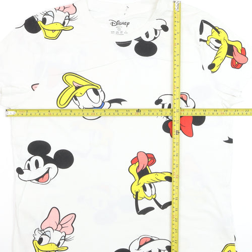 Disney Womens White Cartoon Print Cotton T-Shirt Size S