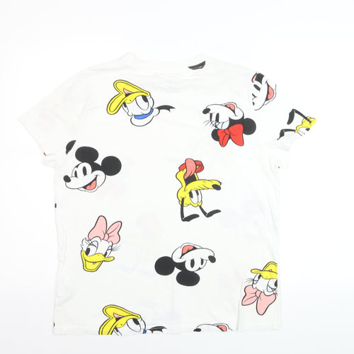 Disney Womens White Cartoon Print Cotton T-Shirt Size S