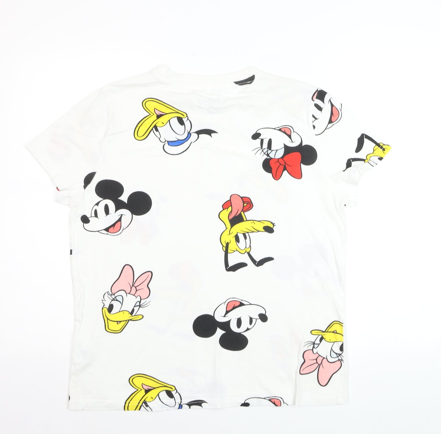 Disney Womens White Cartoon Print Cotton T-Shirt Size S
