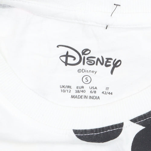 Disney Womens White Cartoon Print Cotton T-Shirt Size S