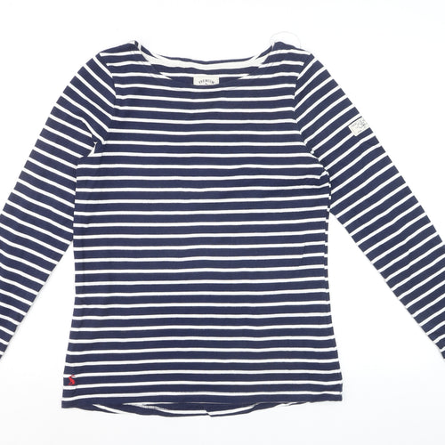Joules Women Blue Striped Long Sleeve Boat Neck Cotton T-Shirt Size 10