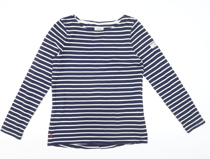 Joules Women Blue Striped Long Sleeve Boat Neck Cotton T-Shirt Size 10