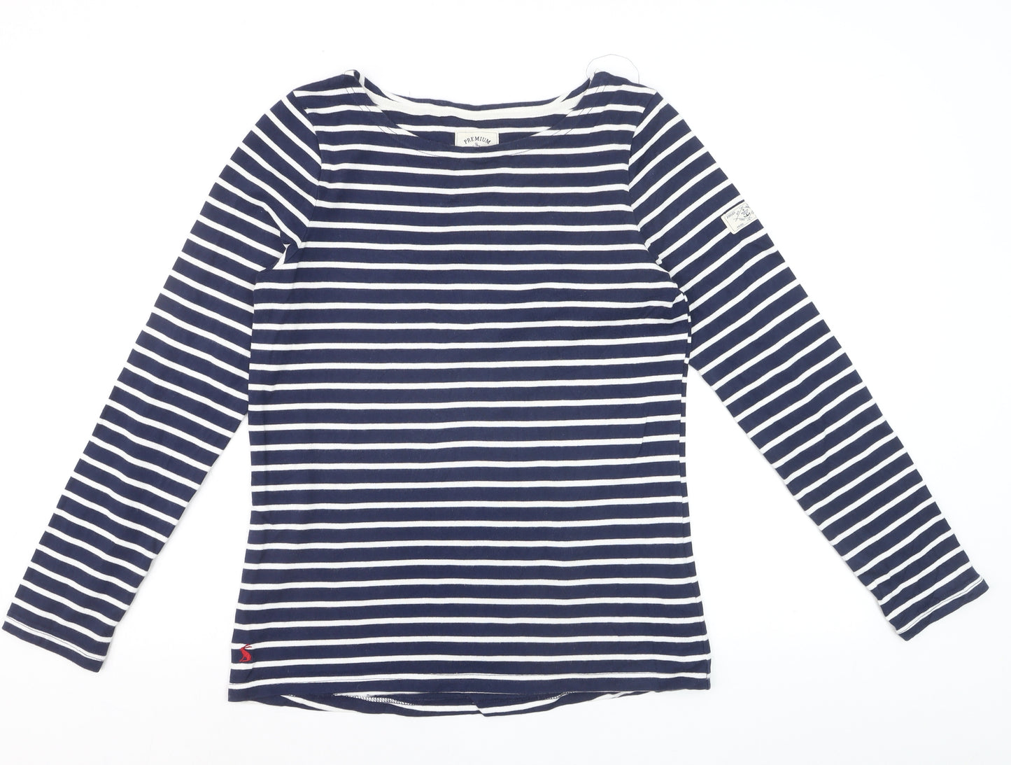 Joules Women Blue Striped Long Sleeve Boat Neck Cotton T-Shirt Size 10
