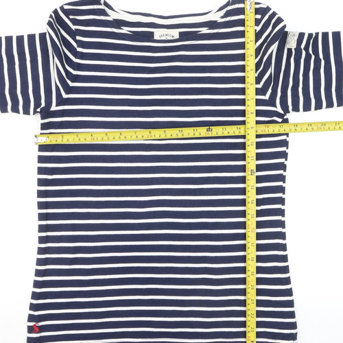Joules Women Blue Striped Long Sleeve Boat Neck Cotton T-Shirt Size 10