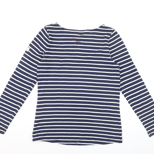 Joules Women Blue Striped Long Sleeve Boat Neck Cotton T-Shirt Size 10