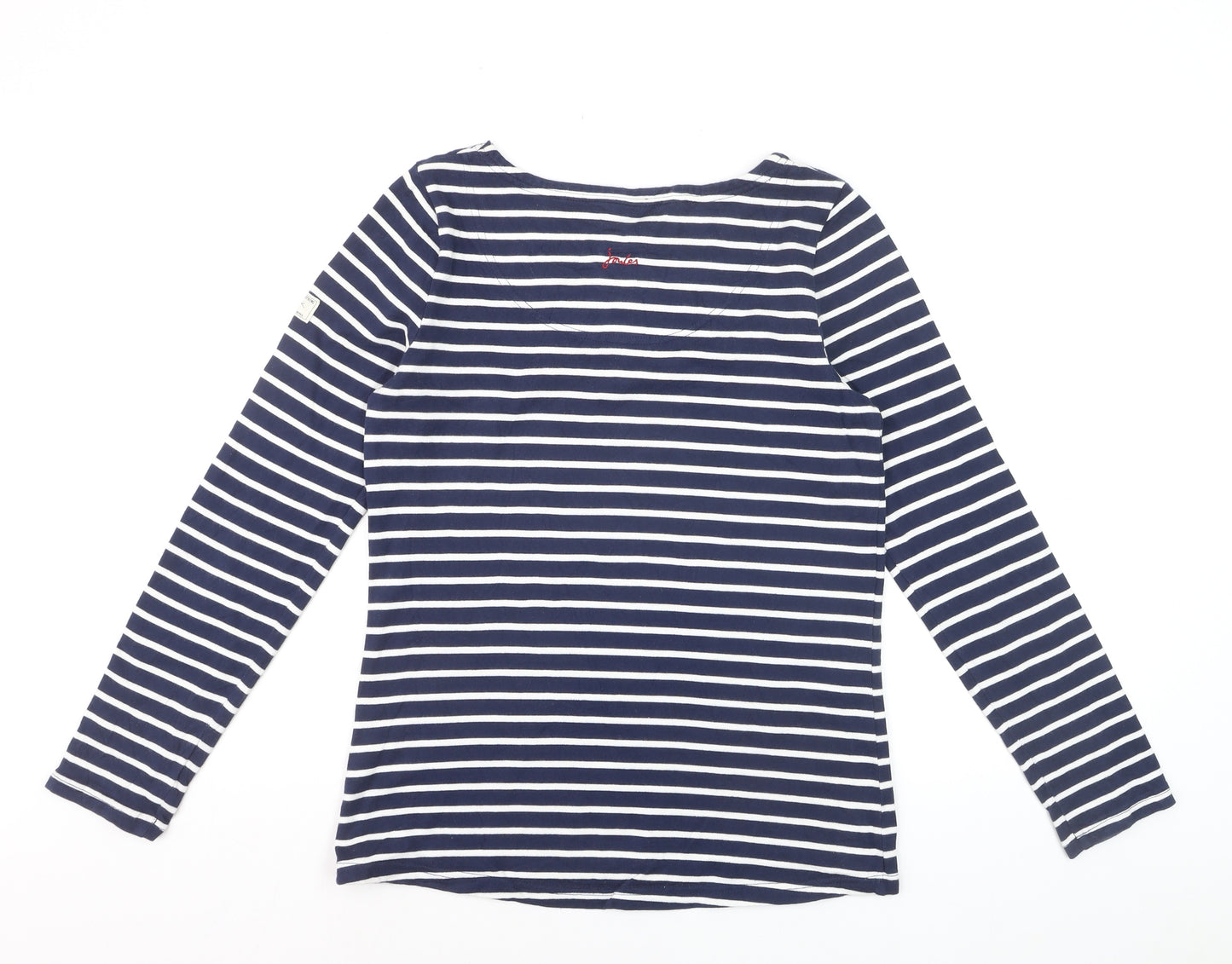 Joules Women Blue Striped Long Sleeve Boat Neck Cotton T-Shirt Size 10