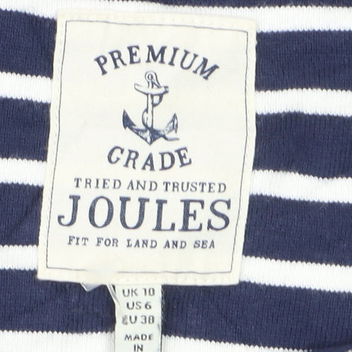 Joules Women Blue Striped Long Sleeve Boat Neck Cotton T-Shirt Size 10