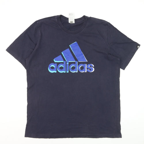 Adidas Men's Navy Blue Large Crew Neck Short Sleeve Graphic T-Shirt