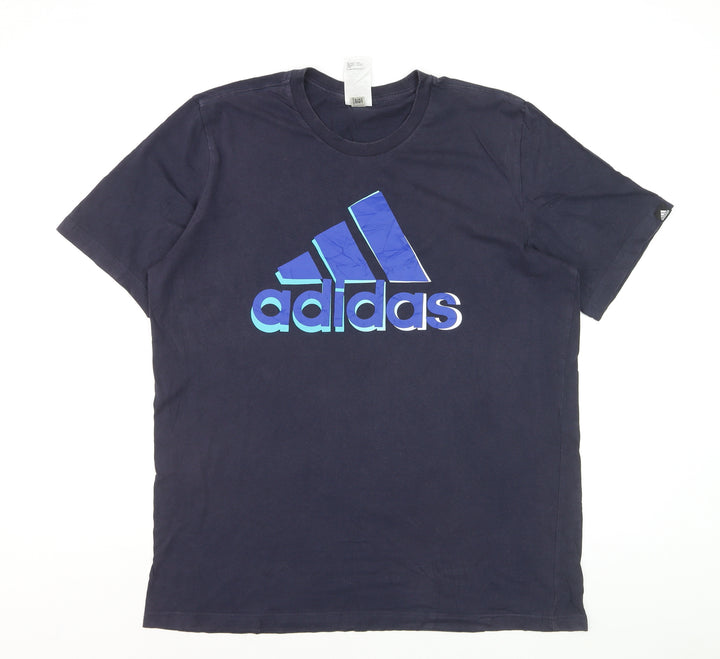 Adidas Men's Navy Blue Large Crew Neck Short Sleeve Graphic T-Shirt