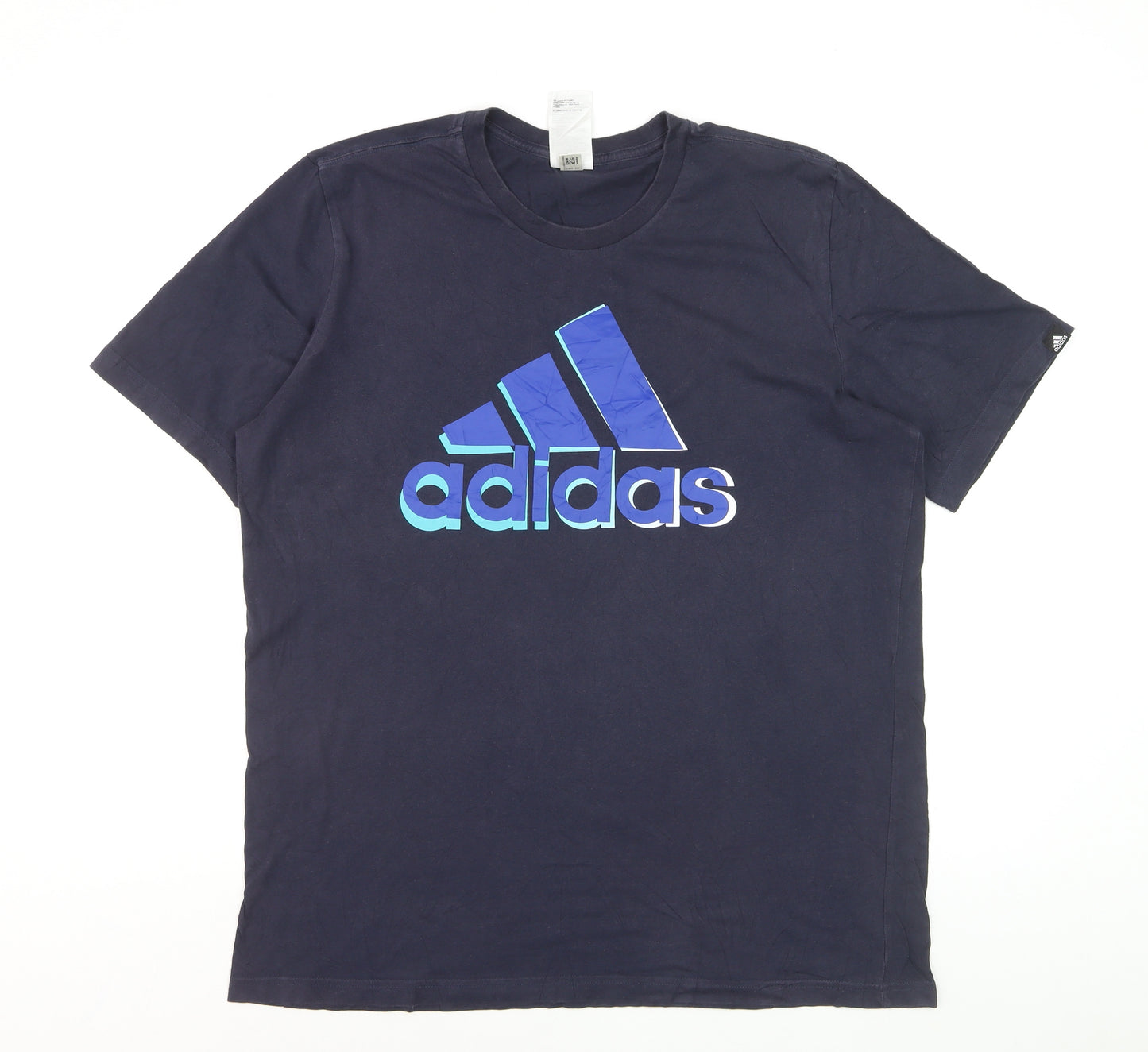 Adidas Men's Navy Blue Large Crew Neck Short Sleeve Graphic T-Shirt