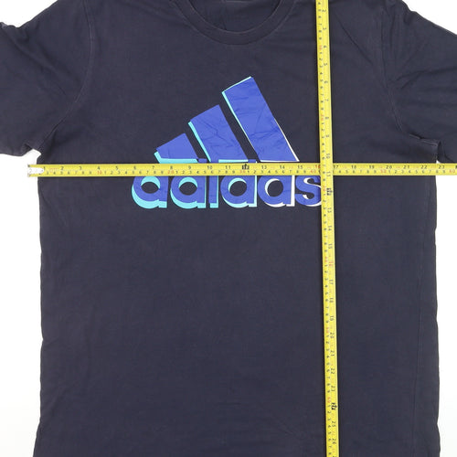 Adidas Men's Navy Blue Large Crew Neck Short Sleeve Graphic T-Shirt