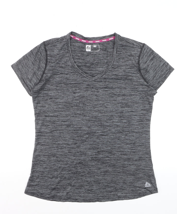 RBX Women Grey V-Neck Short Sleeve Athletic T-Shirt Size L
