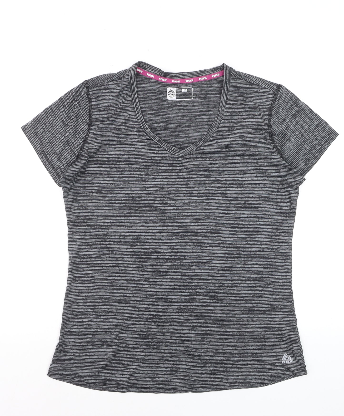 RBX Women Grey V-Neck Short Sleeve Athletic T-Shirt Size L