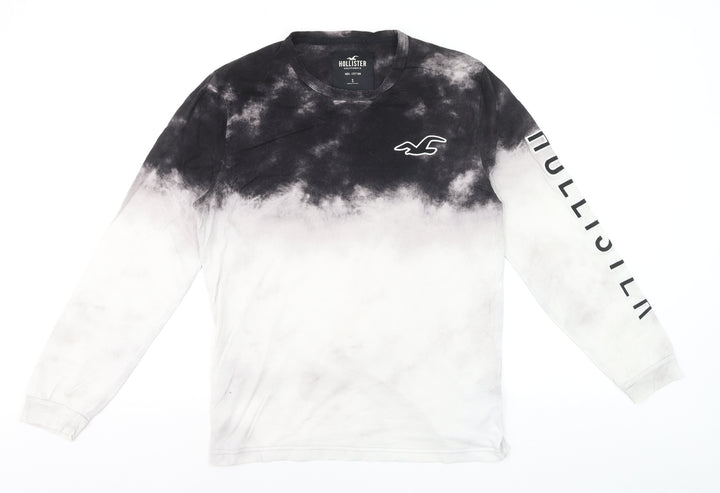Hollister Men's Black Tie-Dye Long Sleeve Cotton Top Size S
