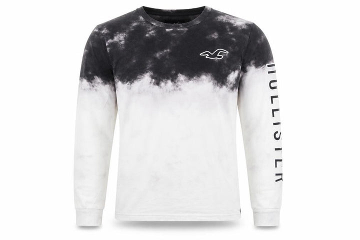 Hollister Men's Black Tie-Dye Long Sleeve Cotton Top Size S