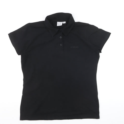 LA Gear Womens Black Polo Shirt Size 12 Short Sleeve Stretch Top
