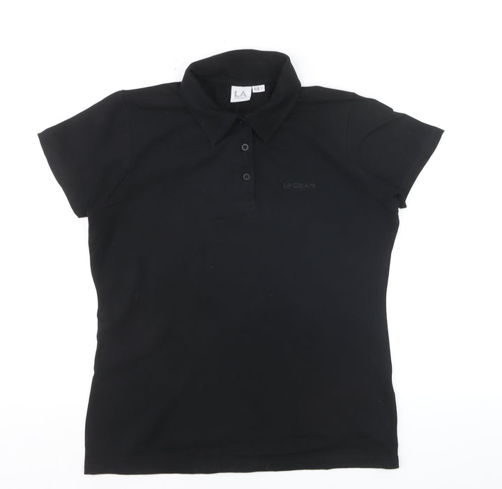 LA Gear Womens Black Polo Shirt Size 12 Short Sleeve Stretch Top