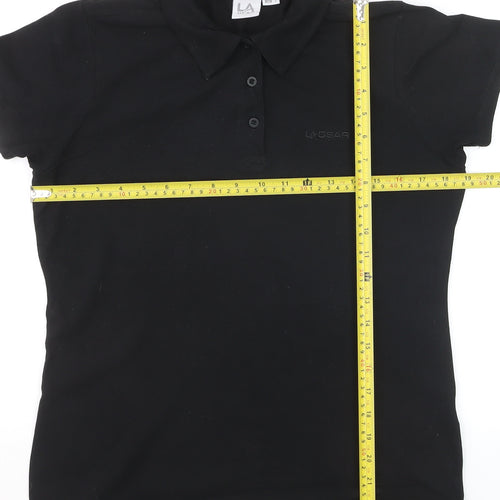 LA Gear Womens Black Polo Shirt Size 12 Short Sleeve Stretch Top