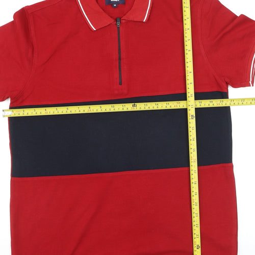 Max Men's Red and Navy Colourblock Short Sleeve Polo Shirt M