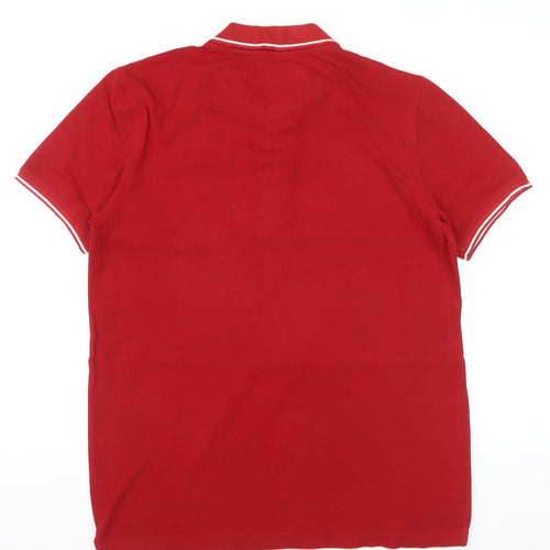 Max Men's Red and Navy Colourblock Short Sleeve Polo Shirt M