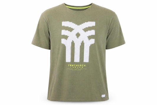 Front view of Fenchurch London Men's Green XL Graphic Print Crew Neck T-Shirt