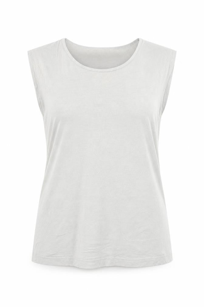 Front view of Olsen Women’s Grey Sleeveless Basic Viscose Stretch Top, size UK 16