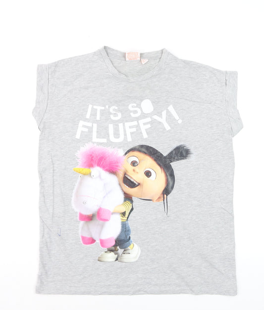 Despicable Me Grey Women's T-Shirt Size 14 Crew Neck Cotton Blend
