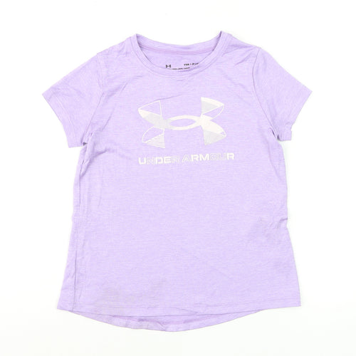 Under Armour Girls Purple Short Sleeve HeatGear Logo T-Shirt YSM