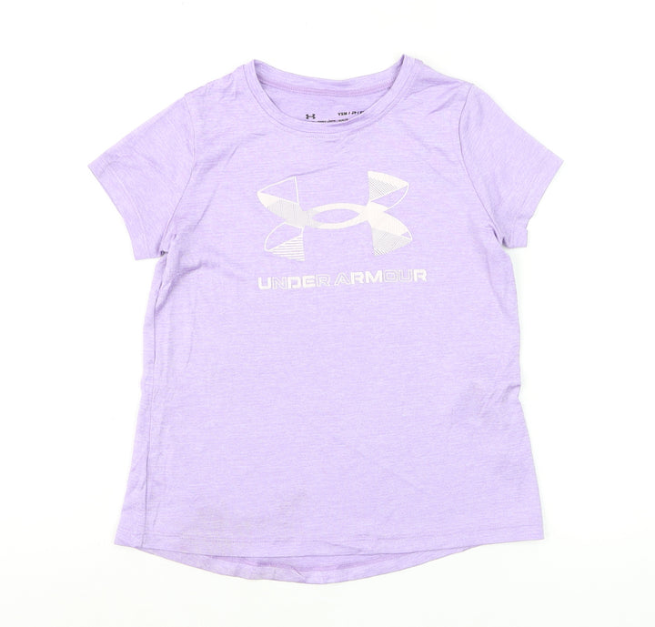 Under Armour Girls Purple Short Sleeve HeatGear Logo T-Shirt YSM