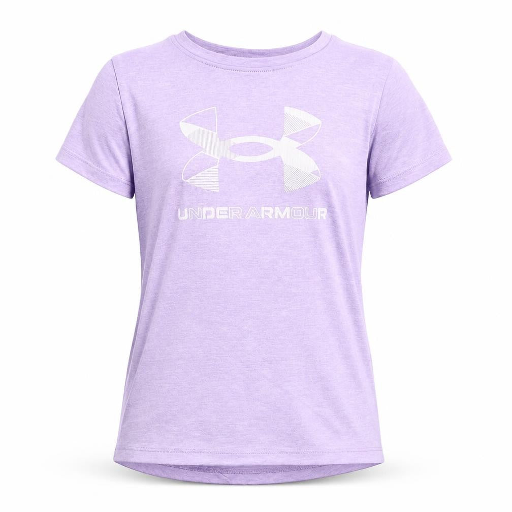 Under Armour Girls Purple Short Sleeve HeatGear Logo T-Shirt YSM