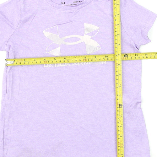 Under Armour Girls Purple Short Sleeve HeatGear Logo T-Shirt YSM