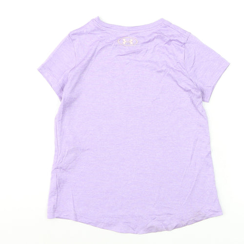 Under Armour Girls Purple Short Sleeve HeatGear Logo T-Shirt YSM