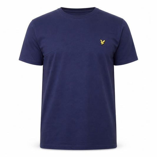Front view of Lyle & Scott Men's Navy Blue Crew Neck Cotton T-Shirt, size L