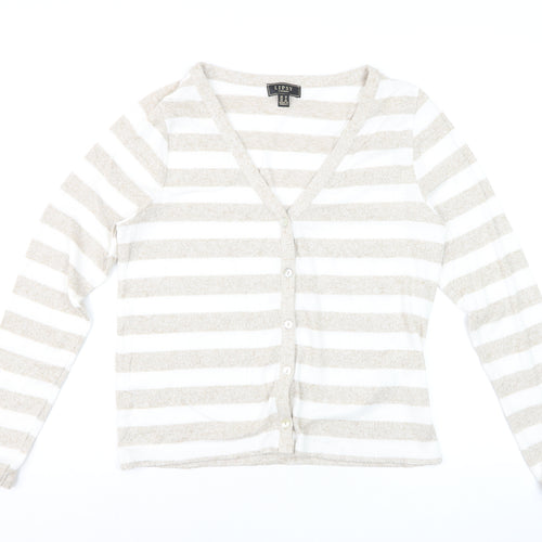 Lipsy Women’s Beige White Striped Cardigan UK 12 V-Neck Knit