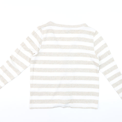Lipsy Women’s Beige White Striped Cardigan UK 12 V-Neck Knit
