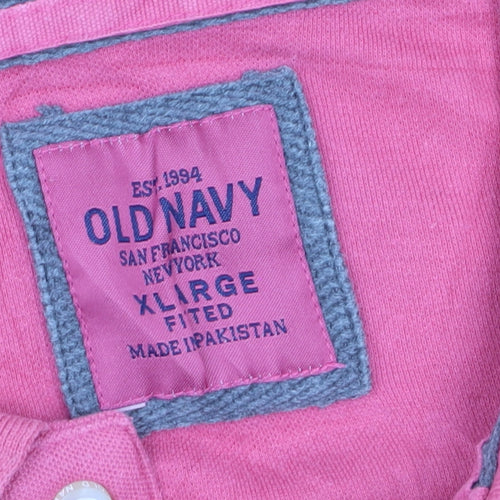 Old Navy Men's Pink XL Fitted Cotton Polo Shirt Casual Summer