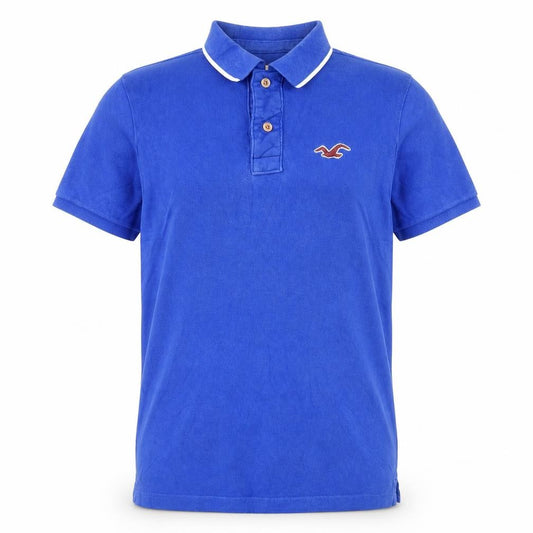 Front view of Hollister Men's Blue Slim Fit Cotton Polo Shirt, size S
