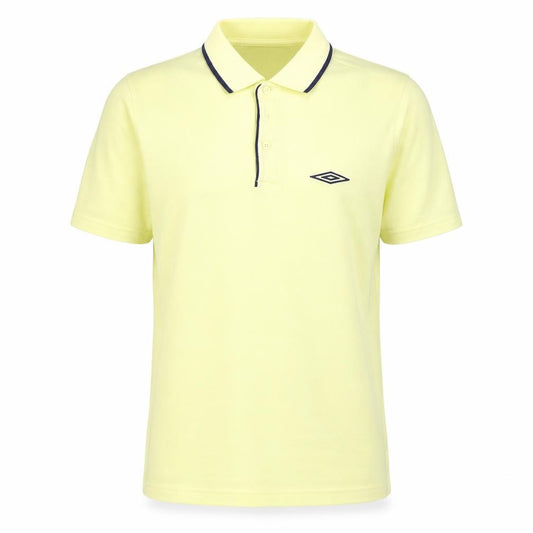 Front view of Umbro Men's Yellow Short Sleeve Polo Shirt, size S, Sports Casual