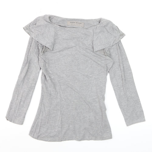 Karen Millen Womens Grey Long Sleeve Boat Neck Slim Fit Blouse Size 8