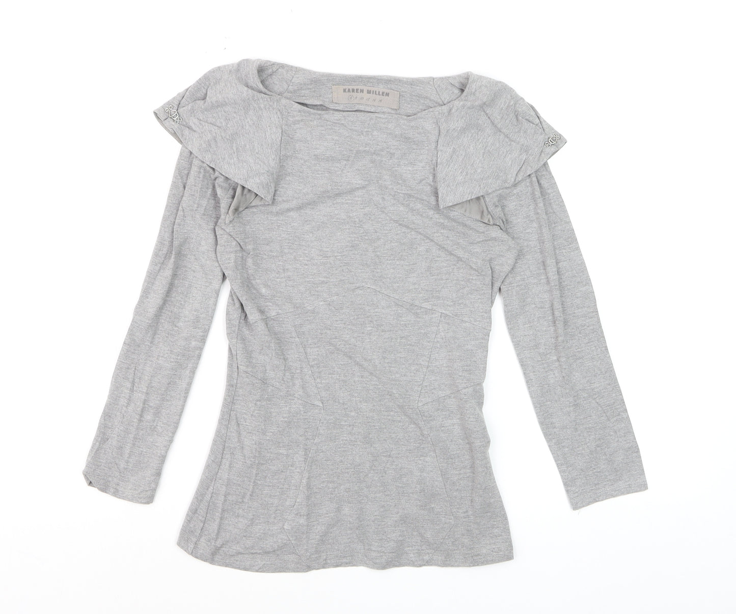 Karen Millen Womens Grey Long Sleeve Boat Neck Slim Fit Blouse Size 8