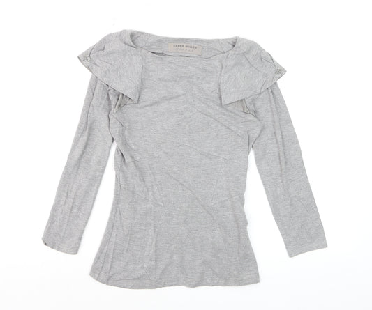 Karen Millen Womens Grey Long Sleeve Boat Neck Slim Fit Blouse Size 8