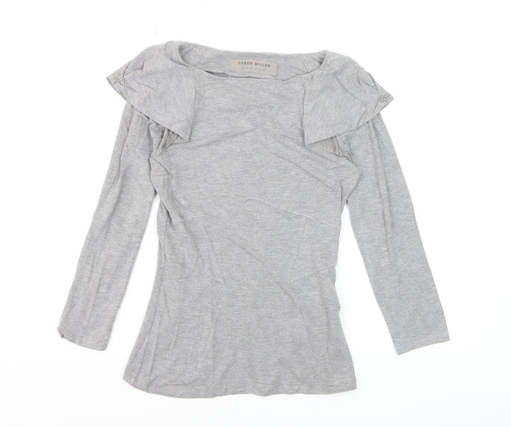 Karen Millen Womens Grey Long Sleeve Boat Neck Slim Fit Blouse Size 8