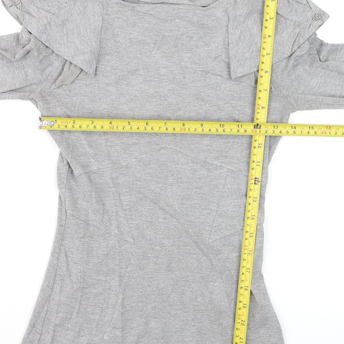 Karen Millen Womens Grey Long Sleeve Boat Neck Slim Fit Blouse Size 8