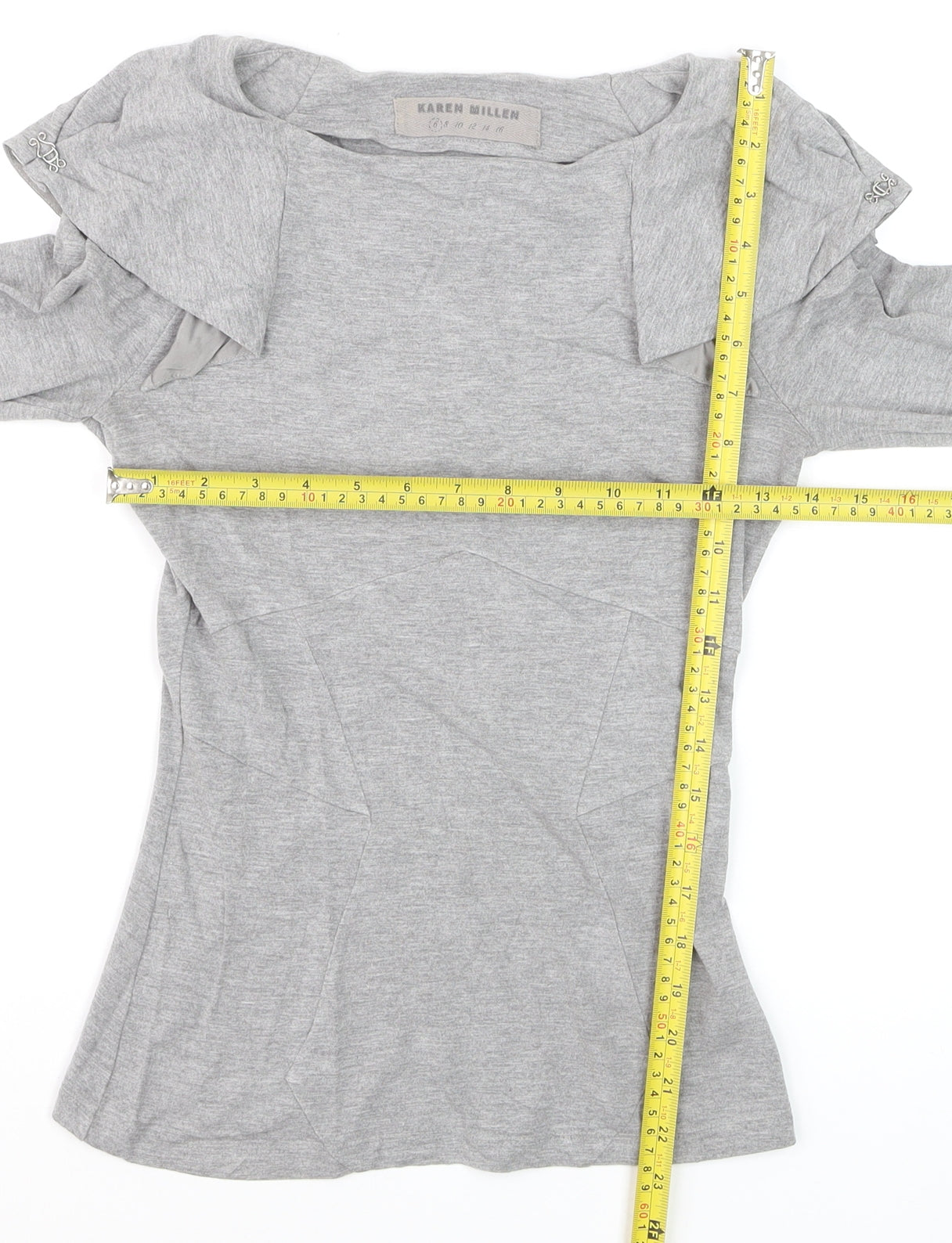 Karen Millen Womens Grey Long Sleeve Boat Neck Slim Fit Blouse Size 8