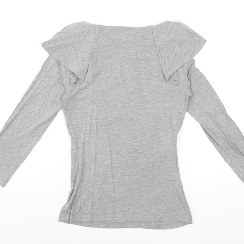 Karen Millen Womens Grey Long Sleeve Boat Neck Slim Fit Blouse Size 8