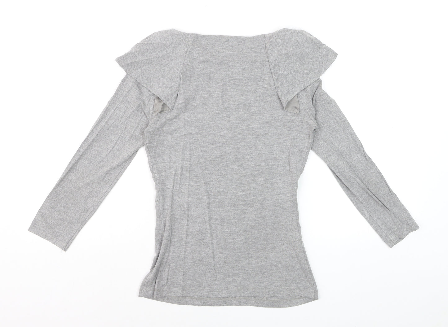 Karen Millen Womens Grey Long Sleeve Boat Neck Slim Fit Blouse Size 8