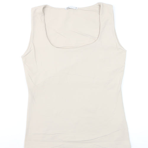 Zara Women Beige Sleeveless Stretch Tank Top L